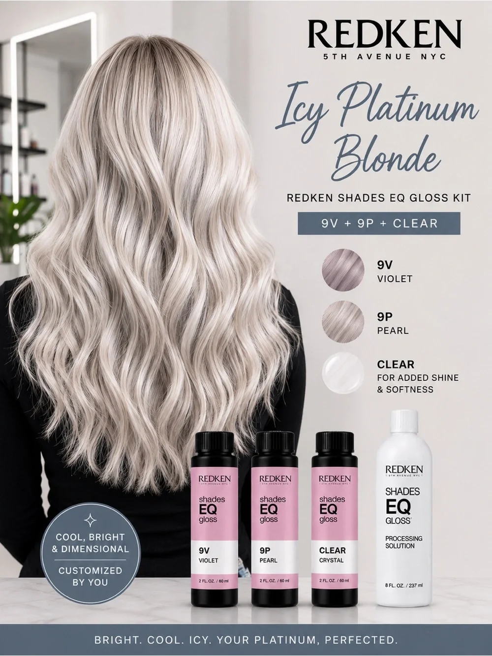 Redken Icy Platinum Blonde Shades EQ Gloss Kit | 9V + 9P + Clear + 8 oz